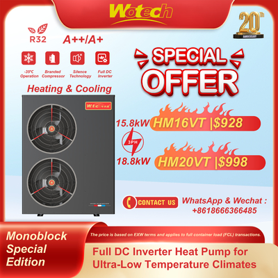हीटिंग और कूलिंग के लिए 380V इन्वर्टर R32 मोनोब्लॉक स्पेशल एडिशन हीट पंप -35°C ऑपरेशन के लिए