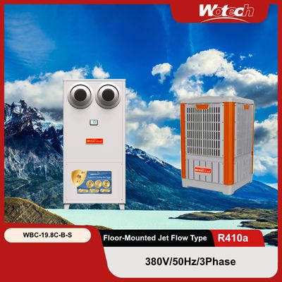 वाष्पीकरण जल शीतलन एसी सेट के लिए विशेष प्रस्ताव, प्लास्टिक आउटडोर के साथ फर्श पर खड़े जेट फ्लो इंडोर